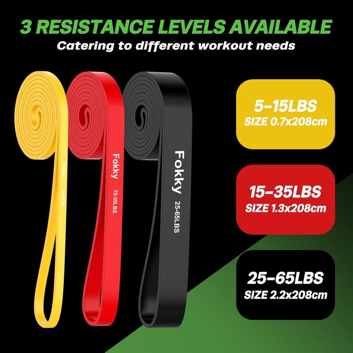 Набір еластичних стрічок для фітнесу Fokky, стрічки опору для силових тренувань, йоги та пілатесу, з дверним кріпленням та ручками