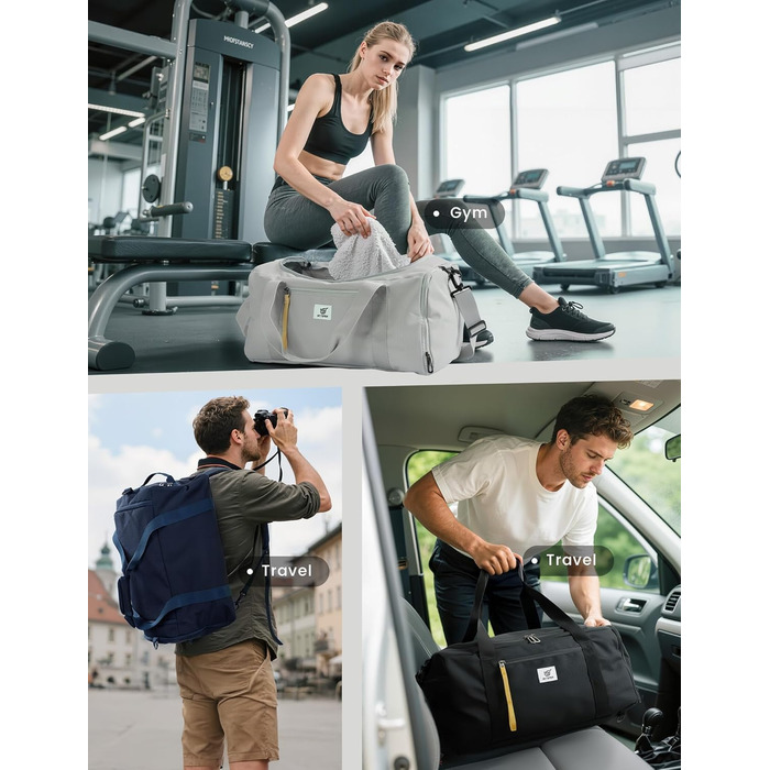 Спортивна сумка SKYSPER 40л з рюкзак-функцією, для спортзалу, подорожей, басейну, сіра