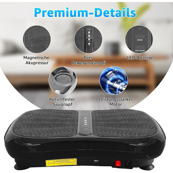 Віброплатформа з Bluetooth, 1-99 рівні інтенсивності, 5 програм для фітнесу вдома для схуднення, м'язового розвитку та тренування всього тіла