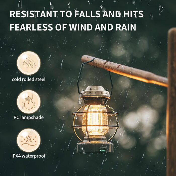 Ліхтар настільний Naturehike LED | IPX4 вологостійкий, вінтажний, для дому, саду та кемпінгу, регульована яскравість, 3000mAh