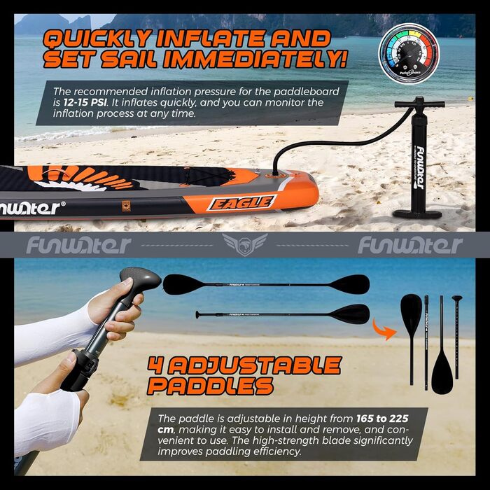 Надувний SUP-борд FunWater 11'10'6: комплект з аксесуарами для дорослих, для всіх рівнів підготовки