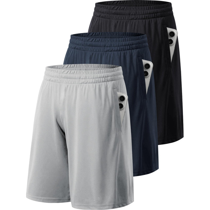 Спортивні шорти для чоловіків 3/5er Pack (XL) - шорти, тренувальні штани, для занять спортом, фітнесу, баскетболу (чорний, темно-синій, світло-сірий)