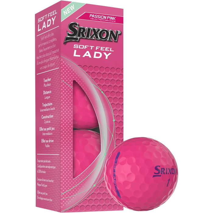 Гольф м'яч Srixon Soft Feel Lady 8 & 9 для жінок | Низька компресія, простий старт, ультра-м'яка текстура | Ідеальний для помірних замахів та високої точності | Білий (Soft Feel Lady_9, PASSION PINK)