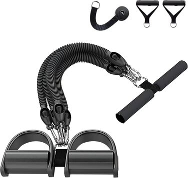 Набір еластичних стрічок FUNFLEX 45 кг для фітнесу: тренажер для пресу з ручками, фіксатором для ніг та дверним кріпленням. Система стрічок опору для дому, залу, м'язового та силового тренування. Чорний, 9 шт.