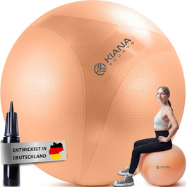 Гімнастичний м'яч KIANA SPORTS® для фітнесу та офісу – 4 розміри, антиковзаюча поверхня, з насосом та планом тренувань. Розмір M (до 170 см), перламутрово-білий