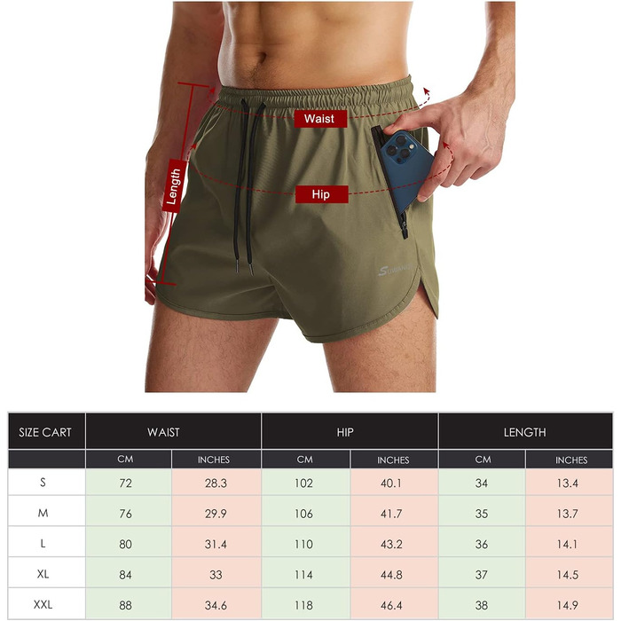 Шорти спортивні чоловічі Suwangi, короткі, швидковисихючі, з внутрішньою сіткою, спортивні штани з кишенею (S, Зелений)