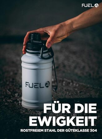 Fuel24 потужна пляшка для води з нержавіючої сталі 1,3 л та 2,2 л, герметична та BPA-free, спортивна фляга для фітнесу, спортивний металевий глечик для дорослих, 1,3 л, сіра