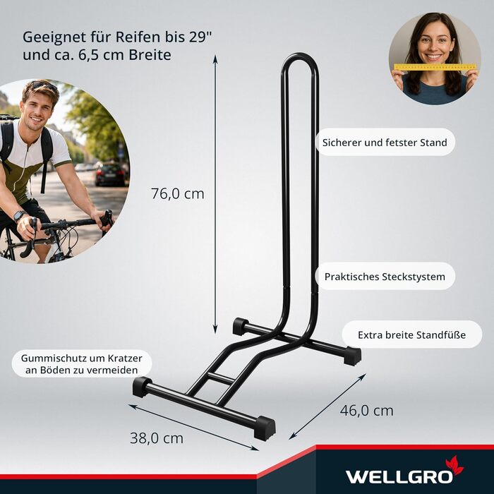 Підставка для велосипеда WELLGRO зі сталі, стійка та надійна (комплект 2 шт.), чорна