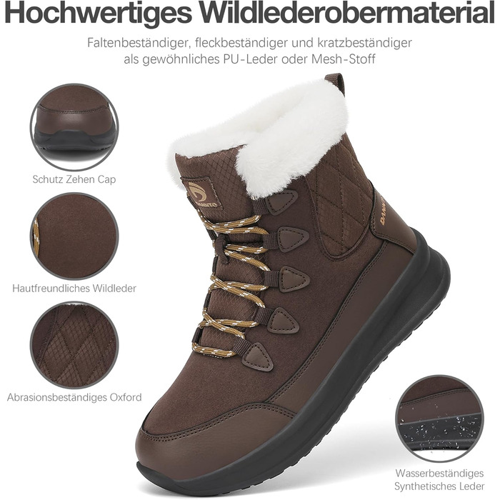 Зимові чоботи DANNTO для жінок, теплі, з підкладкою, непромокаючі, антиковзаючі, зимові черевики, колір кава, розмір 41 EU