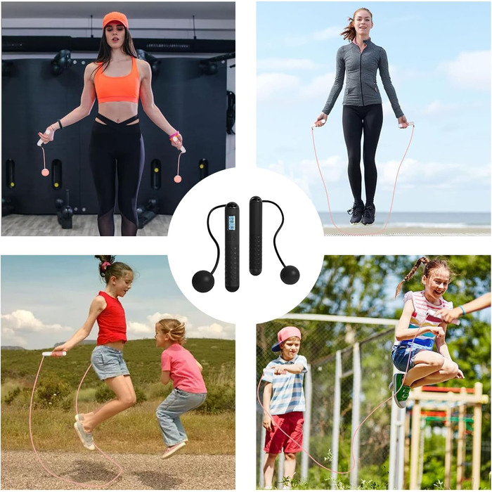 Стрибкове канат Flintronic з лічильником, регульований, з підшипниками та неслизькими ручками, інтелектуальний, з вагою, для тренувань, фітнесу, боксу (#1 Чорний)