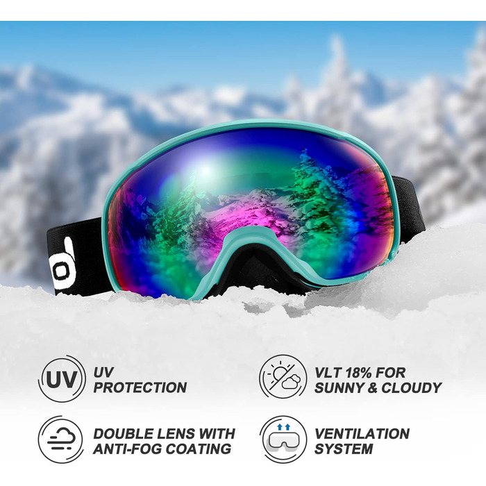 Шолом для сноуборду та гірських лиж Odoland з маскою, блакитний, M (55-59 см)