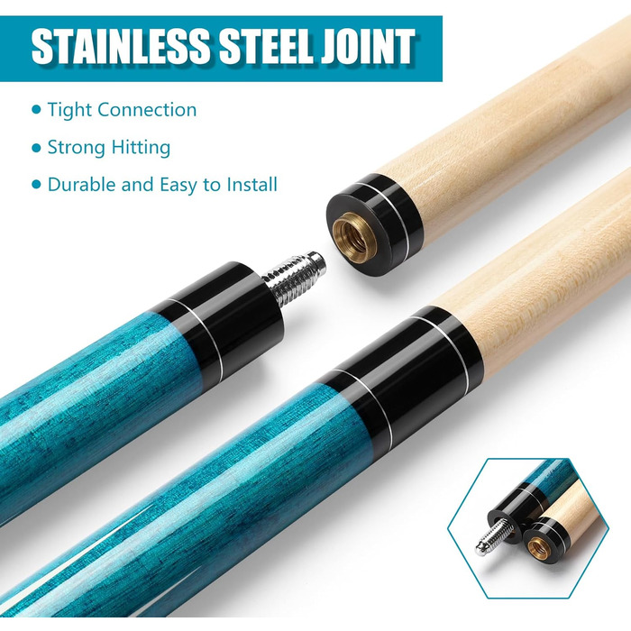 Більярдний кий Pool Queue 58 дюймів з канадського клена, 13 мм наконечник, для професійних гравців, 1/2 Maple, 18oz (блакитний)