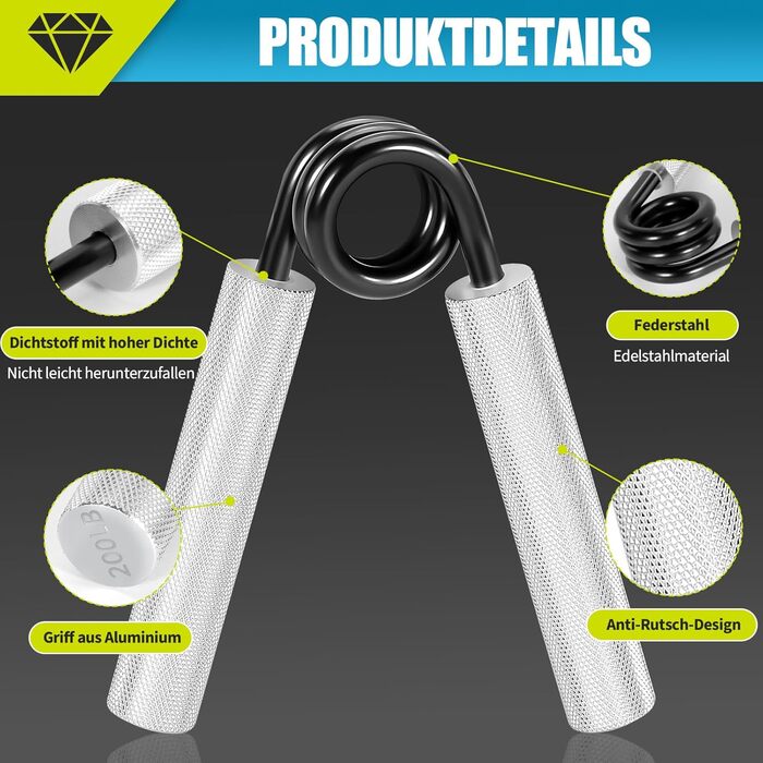 Набір з 4 тренажерів для рук та пальців, алюмінієвий тренажер передпліччя, тренажер для сили хвата, тренажер для м'язів рук, для зміцнення хвата, нарощування м'язів та реабілітації рук (50/100/150/200 lbs)