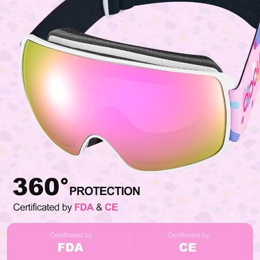 Дитячі гірськолижні маски Odoland для дівчаток та хлопчиків, сумісні зі шоломом, дзеркальні, захист від UV, проти запотівання, для катання на лижах та сноуборді, VLT 20% (рожеві — VLT 18%)