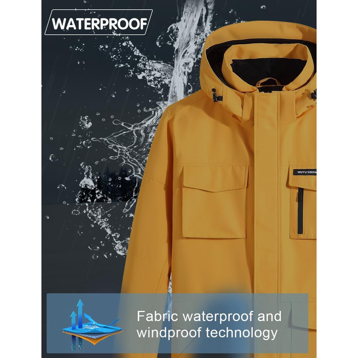 Сніговий костюм HOUZONIY для чоловіків, жовто-чорний, дихаючий, вітронепроникний, з капюшоном, для катання на лижах та сноуборді