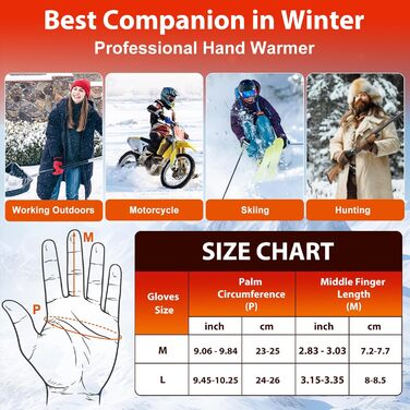Гріючі рукавички з акумулятором 7.4V 6400mAh USB, 3 режими нагріву, водонепроникні рукавички з нагрівом для зимових видів спорту, катання на лижах, мотоциклі, велосипеді, піших прогулянок
