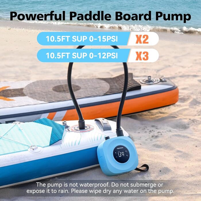 Електрична SUP-насос Hydrohero 20PSI: Інтелектуальне надування/здування, автоматичне вимкнення, для SUP-дошок, кайтсерфінгу, наметів, човнів (блакитний)
