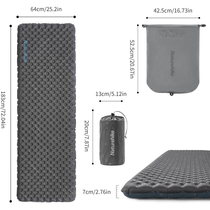 Каремат Naturehike 3.5R для кемпінгу, самонадувний, зимовий (-6°C), чорний, прямокутний (L)