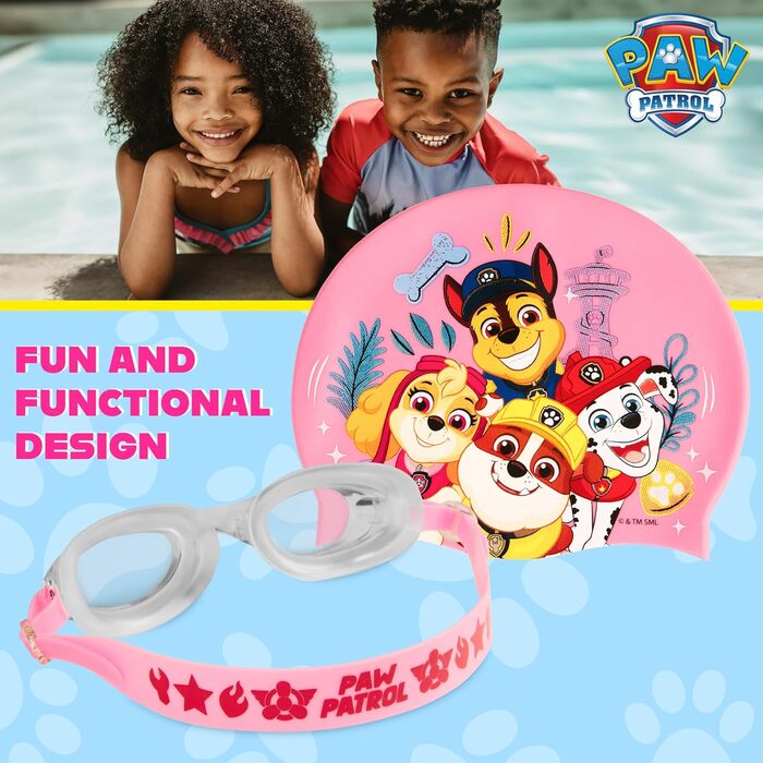 Дитячий набір для плавання PAW PATROL: шапочка і окуляри, рожевий, UV-захист, антифог, 3-6 років