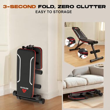 Складана лава для тренувань Roygym, мультифункціональна, з регульованою спинкою, для загальної фізичної підготовки, витримує до 400 кг, чорно-червона