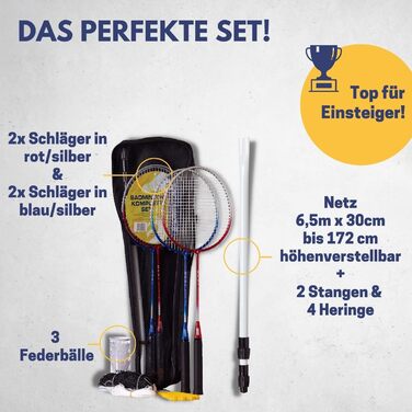 Набір для бадмінтону Best Sporting: сітка, 4 ракетки, 3 волани, сумка – для дорослих і дітей, для саду