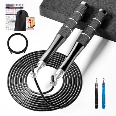 Стрибкове канат Springseil Speed Rope для фітнесу, боксу та MMA. Регульоване канат 300см з алюмінієвою ручкою та системою подвійного підшипника. Включає постер з тренуваннями. Чорний колір.
