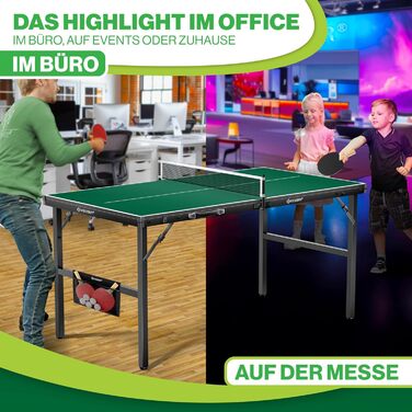 Набір для пінг-понгу KESSER® Mini з столом, ракетками, м'ячами та сіткою | Внутрішнє використання, портативний | Ламінована стільниця, складаний дизайн-кейc, для дітей та дорослих – 153 x 76,5 см, зелений