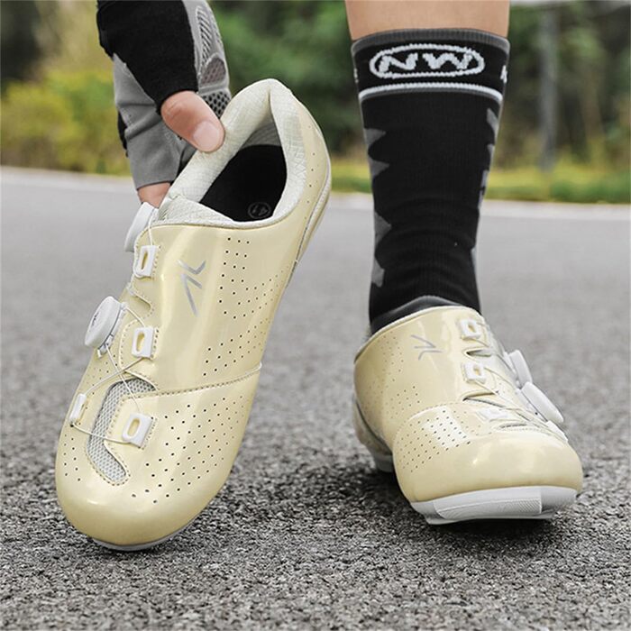 Велотуфлі чоловічі та жіночі SPD, SPD-SL, Look Delta: MTB, шосе, крос-кантрі. Дихаючі, універсальні, білі (шампань, 45 EU)