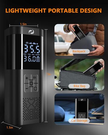 Електричний компресор SERVOMASTER 150PSI, портативний насос з манометром і LED, акумуляторний, для авто, мотоцикла, велосипеда, м'ячів