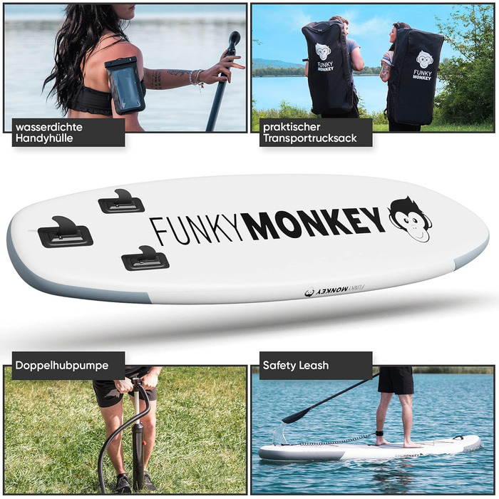 Надувний SUP Board Funky Monkey® | 335x84x15 см | Комплект з веслом, насосом та водонепроникним мішком | Для початківців та професіоналів