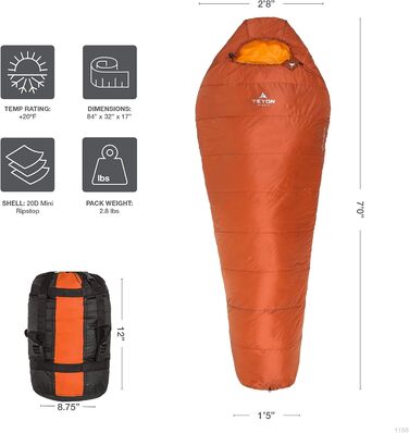 Спальник TETON Sports Altos Ultralight Mummy (помаранчевий) 84x32x17 см - легкий, компресійний мішок