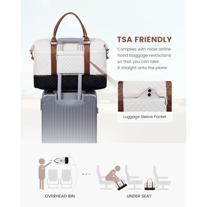 Спортивна сумка LOVEVOOK для жінок з відділенням для взуття, ручна поклажа для подорожей, сумка-мішок для вихідних, сітка для Gym, пляжу, сауни, кемпінгу (XL, 2 шт., Бежевий, Чорний, Коричневий)