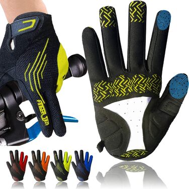 Велосипедні рукавички FINGER TEN для чоловіків, MTB рукавички з гелевою амортизацією, захист від ковзання, походи, гірський велосипед, унісекс, зелені, повні пальці