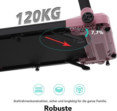 CITYSPORTS Електричний біговий тренажер, складаний, до 12 км/год, LED-дисплей, APP, тримач для планшета 360°, рожевий