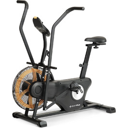 Велотренажер SportPlus Profi Air Bike з повітряним опором, сумісний з додатком, для HIIT, розумний комп'ютер, до 135 кг, чорний/жовтий