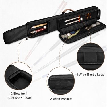 Чохол для більярдного кия: для 1 обідка та 1 кия, з ручкою та регульованим плечовим ременем, з кишенею для аксесуарів, чорний