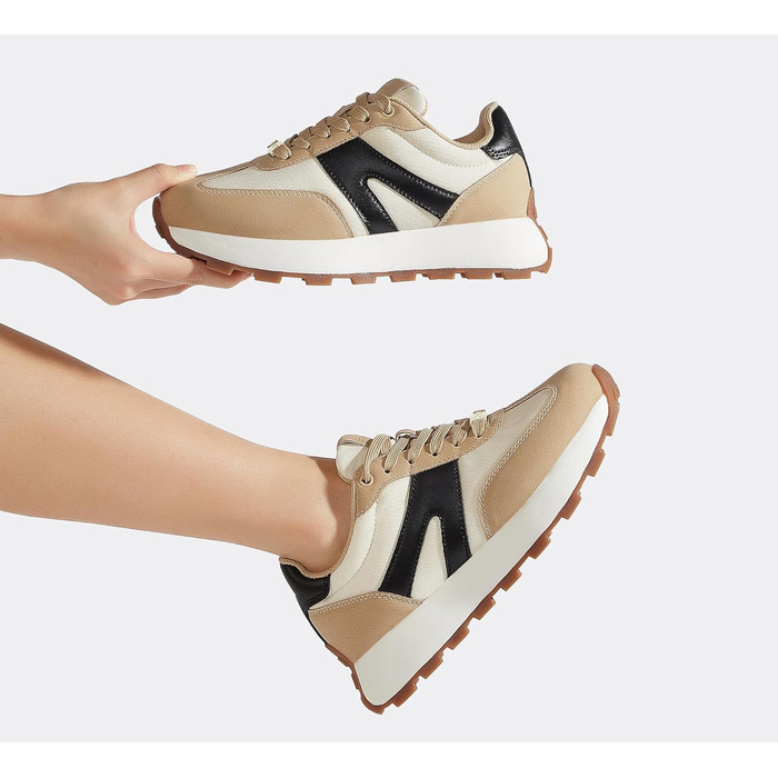 Кросівки жіночі Lucky Step на платформі бежево-чорні, ретро-стиль для бігу, тенісу та повсякденного носіння 37 EU
