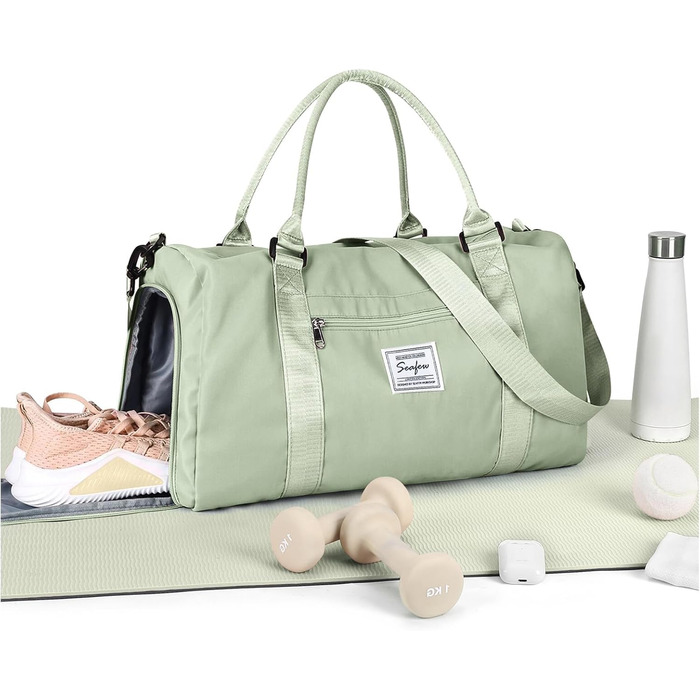 Спортивна сумка HYC00 для жінок та чоловіків: велика, з відділенням для мокрого одягу та взуття, для подорожей, спортзалу, йоги, танців, тренувань, трав'яно-зелений колір