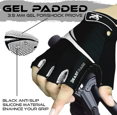 Велосипедні рукавички BEAST RAGE без пальців для жінок та чоловіків, дихаючі, з антиковзною долонею, амортизація, гелеві подушки, для шосе, MTB, маунтінбайкінгу, білі, розмір L