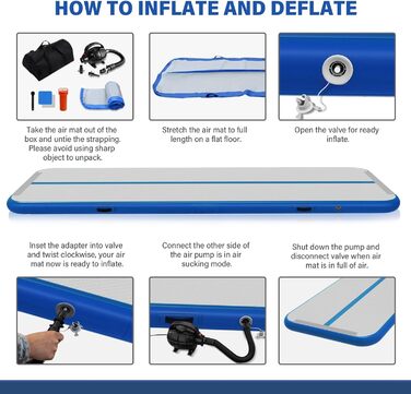 Гімнастичний надувний мат Dwzdd Air Track для дітей та дорослих, килим для тамблінга, гімнастики та чирлідингу, світло-блакитний (400x100x10 см)