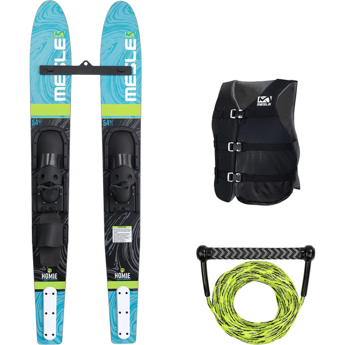 MESLE Комбо Набір для водного лижваріння Homie 139 см, жилет Sportsman & Leine Combo, водні лижі для дітей та підлітків, для початківців та досвідчених до 60 кг (зелений, універсальний)