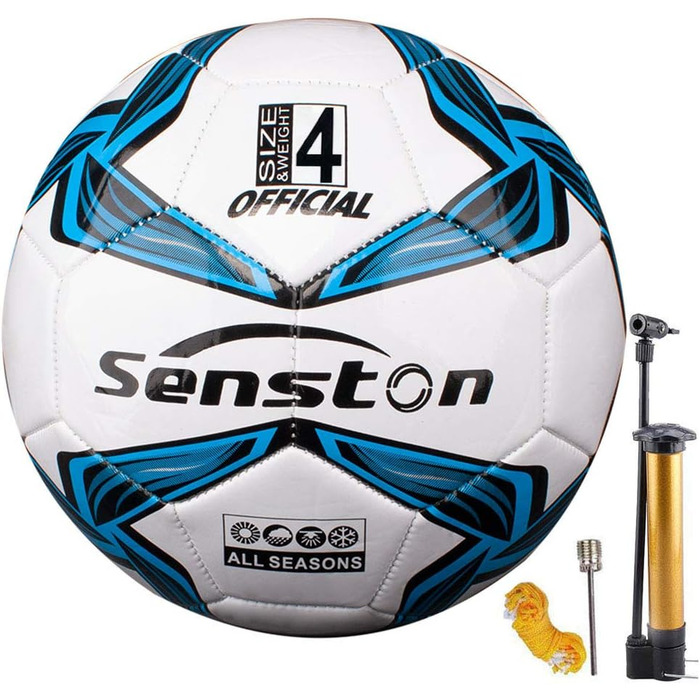 М'яч для футболу Senston з насосом, Soft-Touch, розмір 4/5 для трави та штучного покриття, тренування, початківці, сім'я та відпочинок, білий/синій