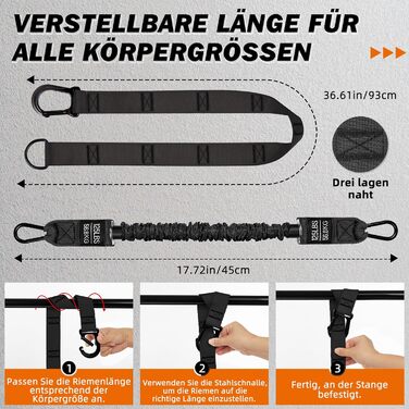 Смуги опору для підтягувань Klimmzughilfe, 50-350lbs, регульований опір та висота, з підставкою для ніг, чорні