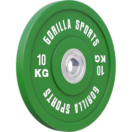 Бамперні диски GORILLA SPORTS 10 кг, гумові, 50 мм, для штанги, гантель, олімпійські, чавунні