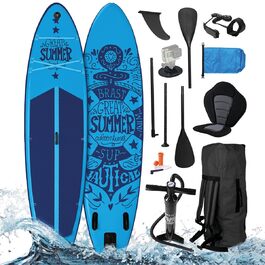 SUP дошка BRAST Summer надувна з набором аксесуарів 320x81x15 см: весло-каяк, тримач для камери, рюкзак, 6 дизайнів, гарантія 5 років