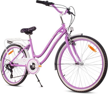 Дівчача дитяча велосипед Sun Baby 20 дюймів, 6 швидкостей Shimano, регульоване сідло, біло-золотий колір (24 дюйми, фіолетовий)