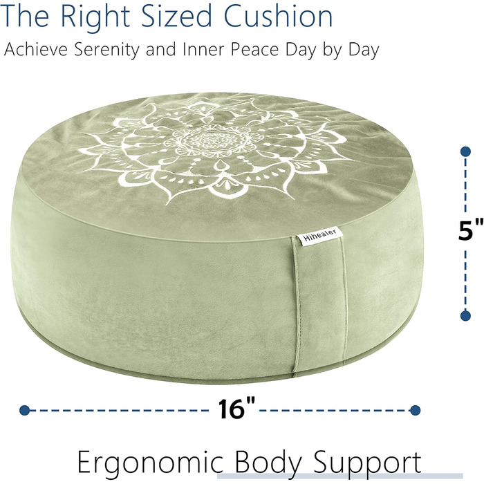Традиційне медитаційне подушка Hihealer Zafu з льоновим наповнювачем та додатковим оксамитовим чохлом, зелено-блакитного кольору