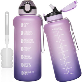 DEARRAY Tritan пляшка для води 2 л з трубочкою і часовою міткою, BPA-free, велика спортивна пляшка для фітнесу та залу
