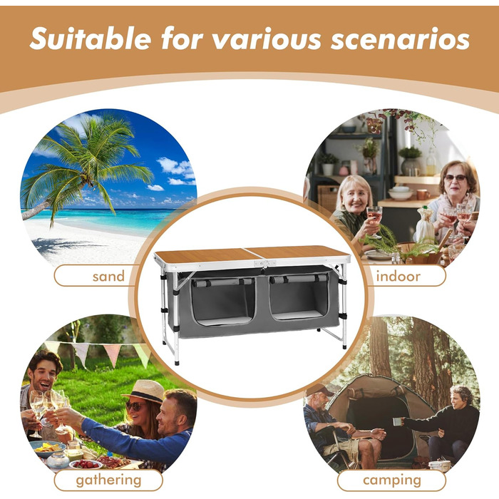 Складний алюмінієвий стіл Camp Field для пікніка, кемпінгу, пляжу та відпочинку на природі з регульованими ніжками
