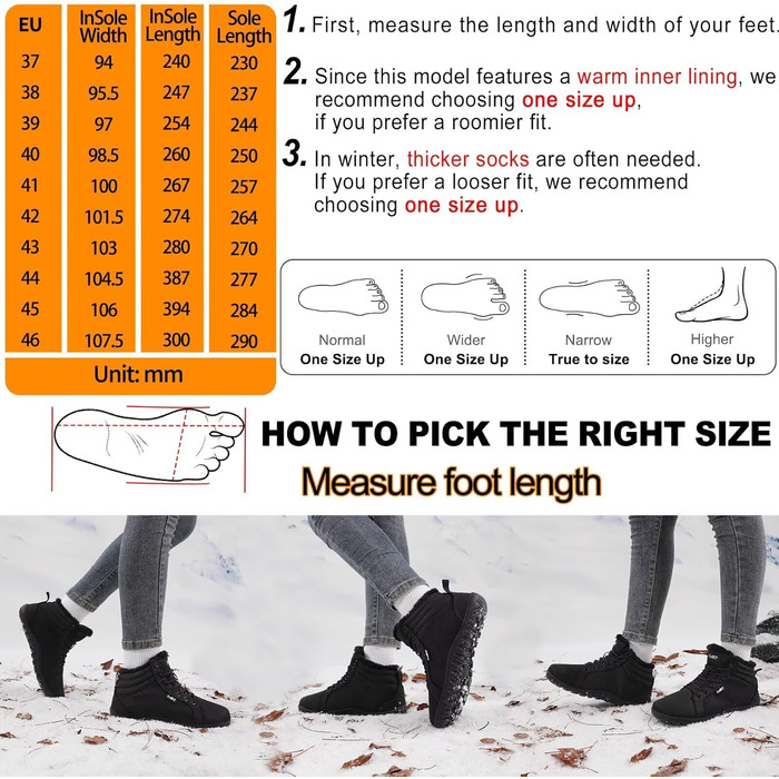 Водонепроникні черевики-сліпони для ходьби Barfuß: жіночі та чоловічі, широкі, для осені/зими, з підкладкою, Zero Drop, підошва Solhe, фітнес, чорні (45 EU)